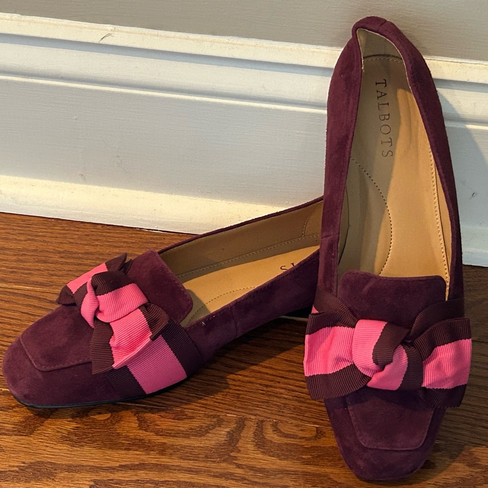 Talbots Women's Purple and Pink Bow Loafers Sz 6.5